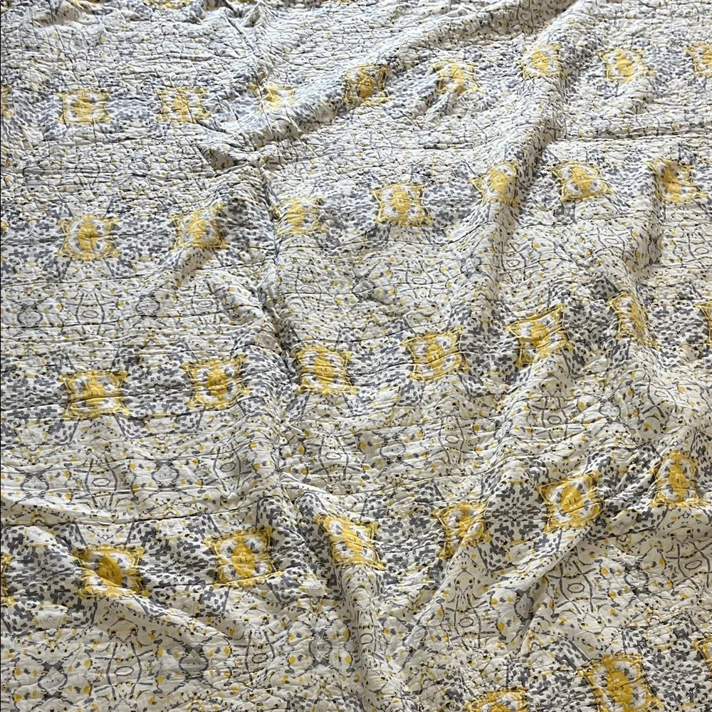 Anthropologie Gray and Yellow Quilted Bedding - Picture 3 of 4